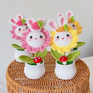 Crochet Bunny Flower Pot Set - Pink and Yellow
